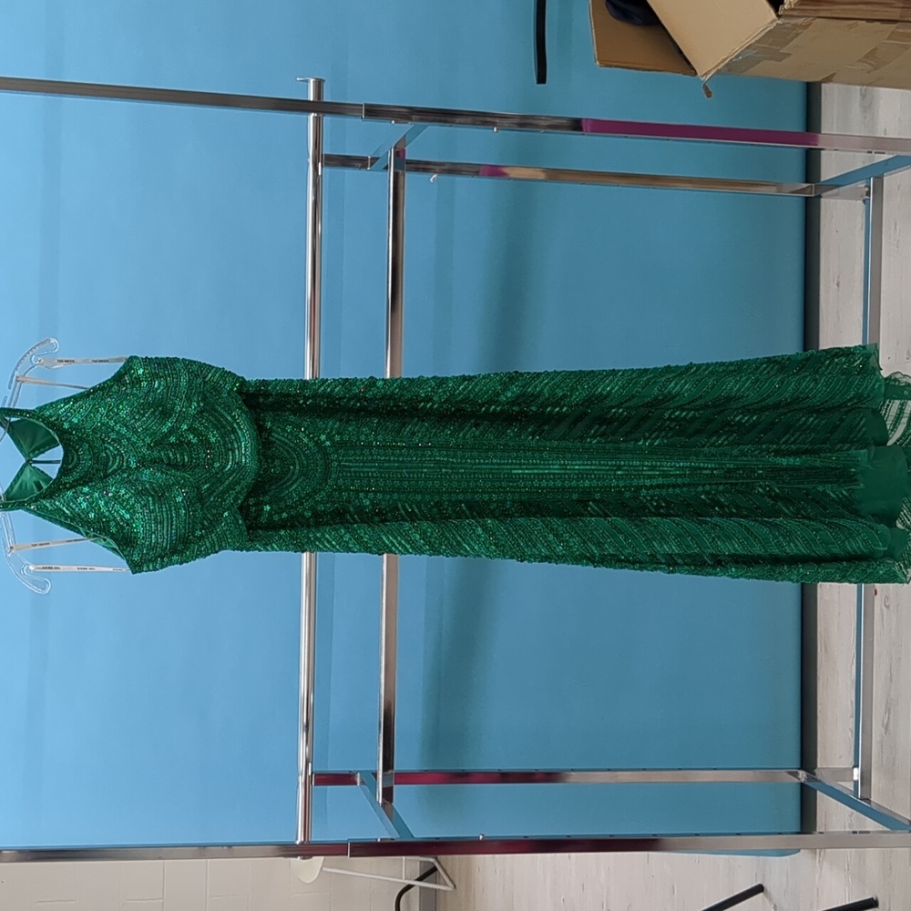 Sherri Hill Emerald Green Beaded Halter Prom Dress